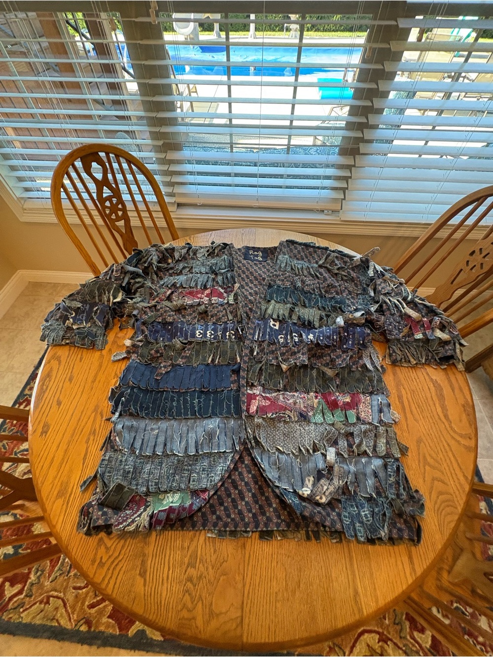 Vintage 80s 90s Rag Tag Jacket Sz XL XXL Blue Cotton Frayed Fringe Art to Wear